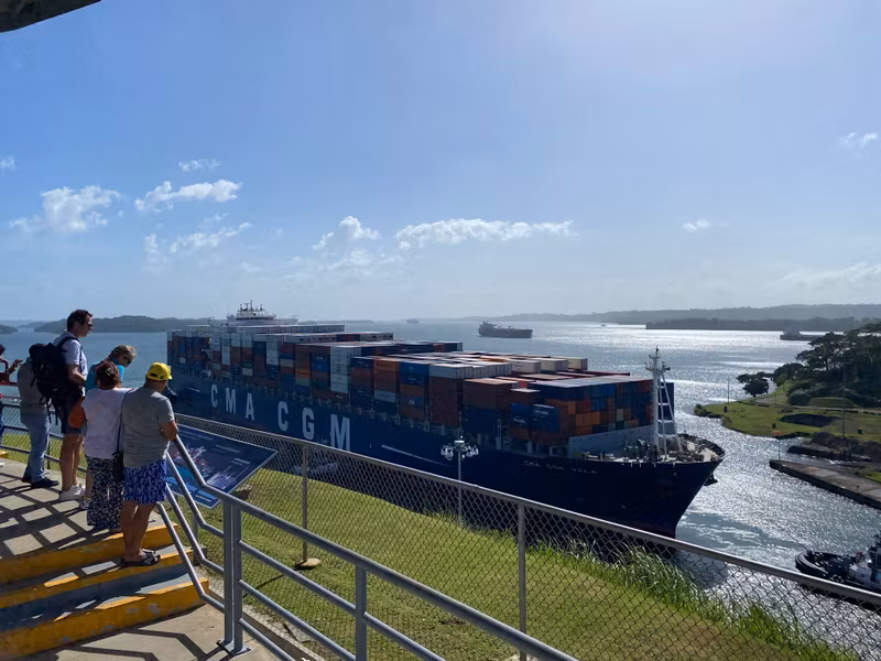 Panama City Private Tour - Container ship getting ready to enter the locks