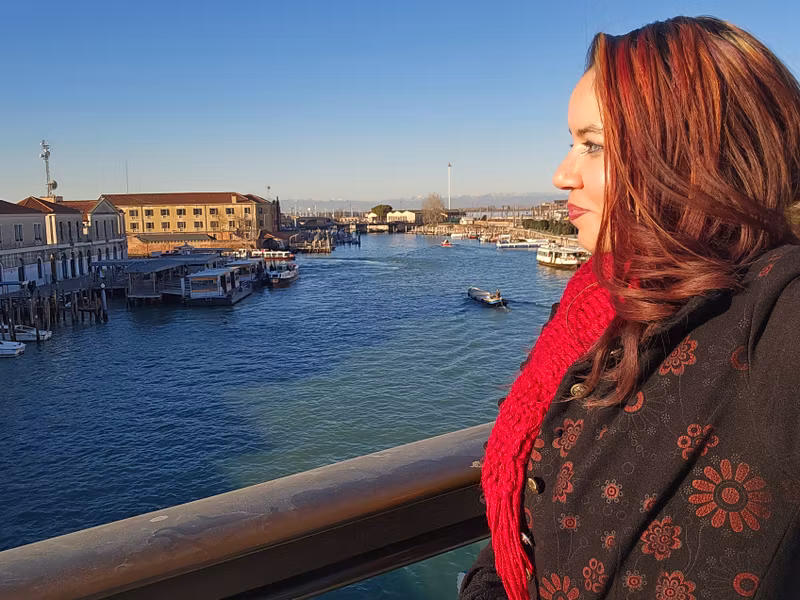 Venice Private Tour - Mountain line visible on a clear day in Venice on the constitution Bridge. 
