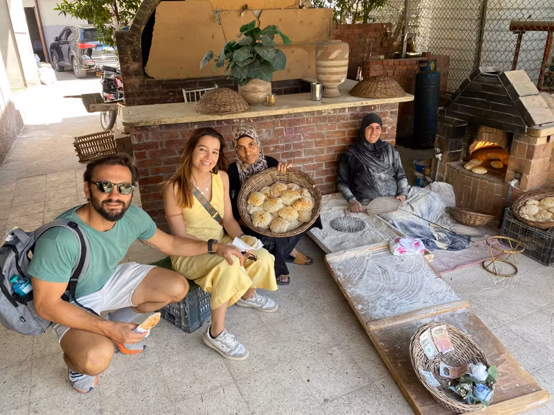 Giza Private Tour - Egyptian ladies baking fresh bread