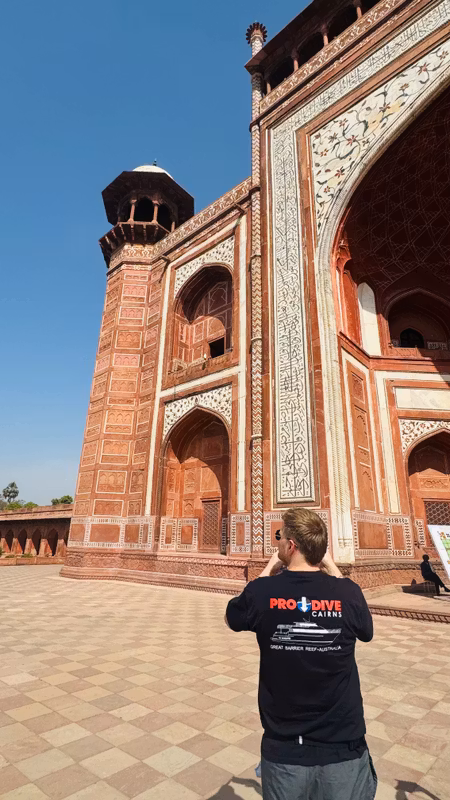 Delhi Private Tour - Dan from England making his grand entrance at the Taj Mahal — a timeless welcome to India’s crown jewel.