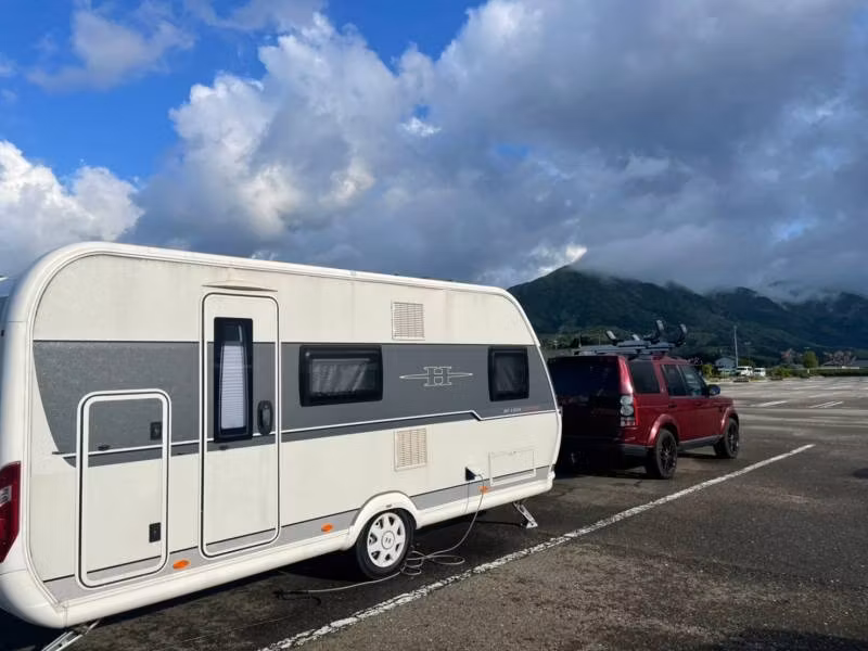 Saitama Private Tour - my car and travel trailer heading for north