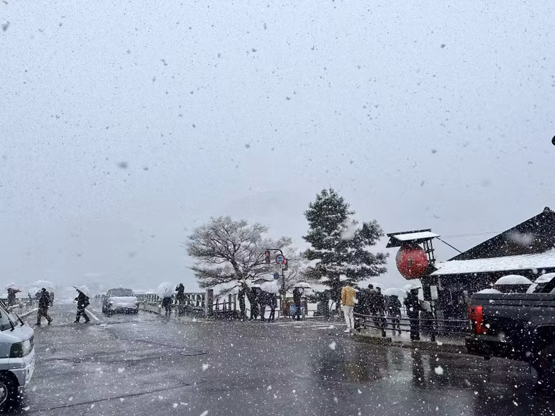 Kyoto Private Tour - snow on the Togetsukyo bridge