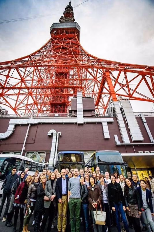 Tokyo Private Tour - At the foot of the Tokyo Tower; bus tour